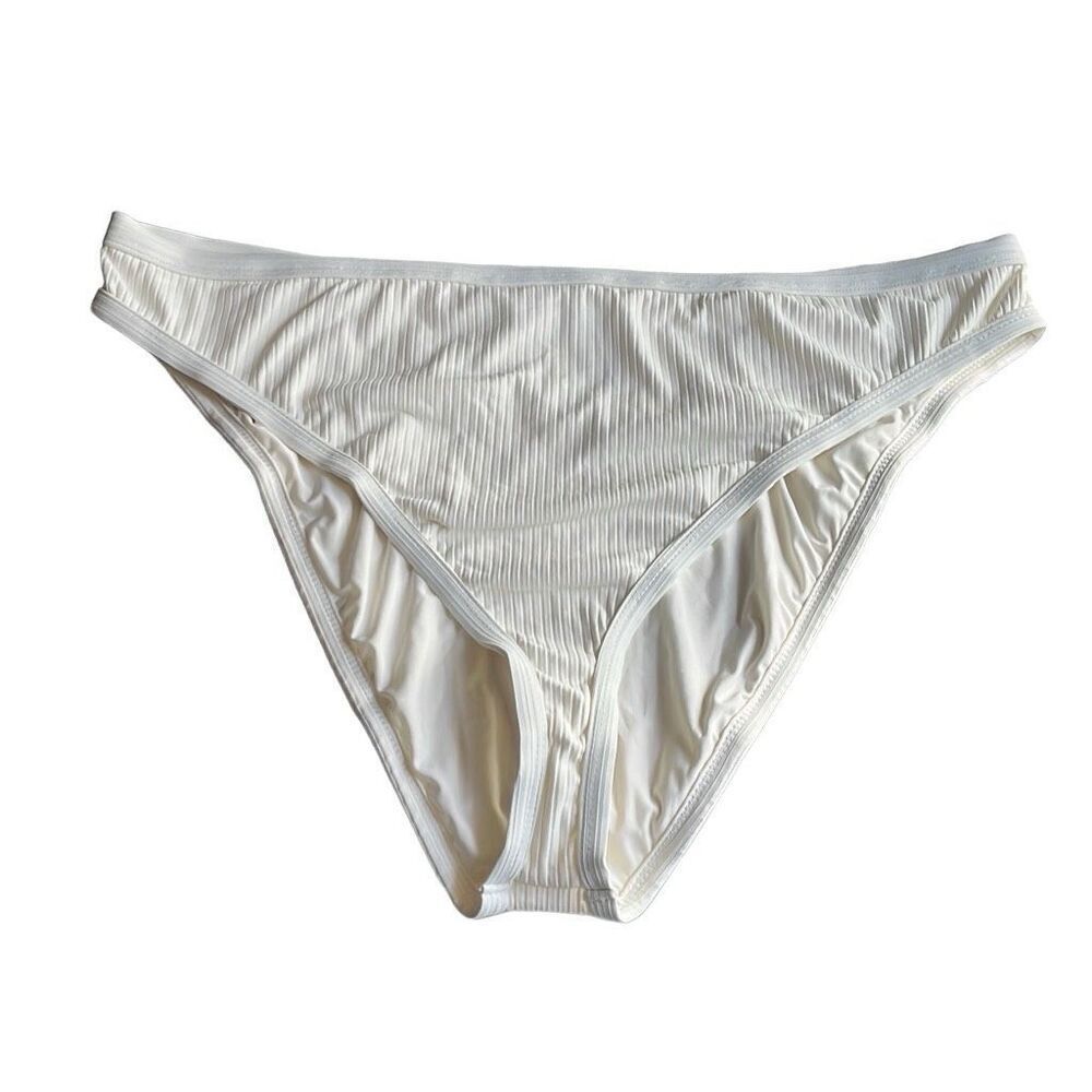Good American 7 4X Plus Bikini Bottom Swimwear High Cut Ribbed Ivory NWT‎ Beach